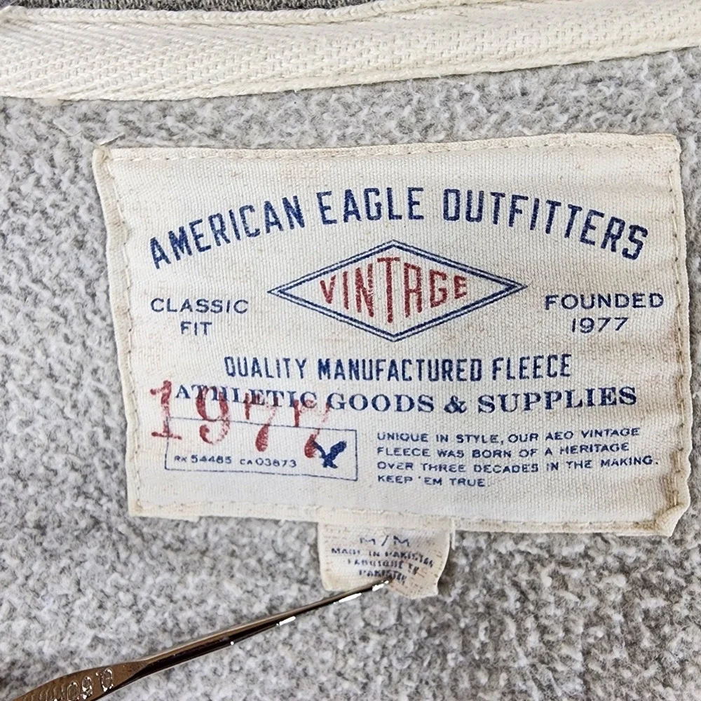 American Eagle Outfitters Hoodie Mens M Gray Full Zip Fleece Vintage‎ 1977